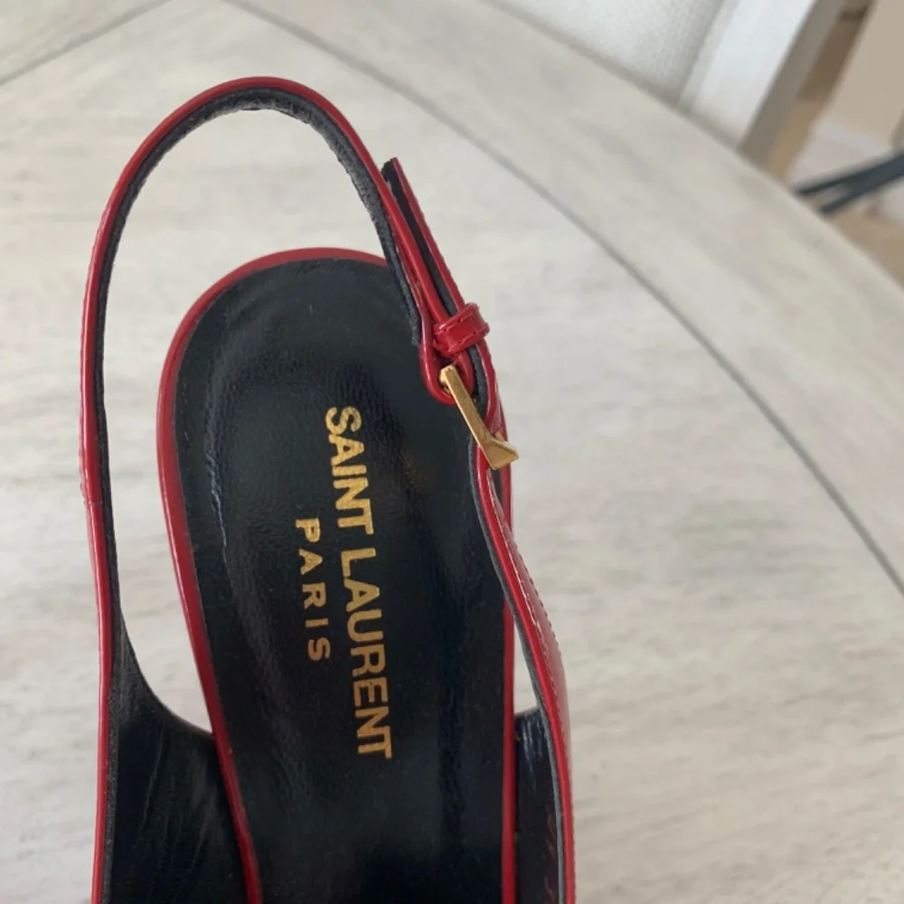 Saint Laurent Paris Red Patent Leather Platform Sling Backs sz 39